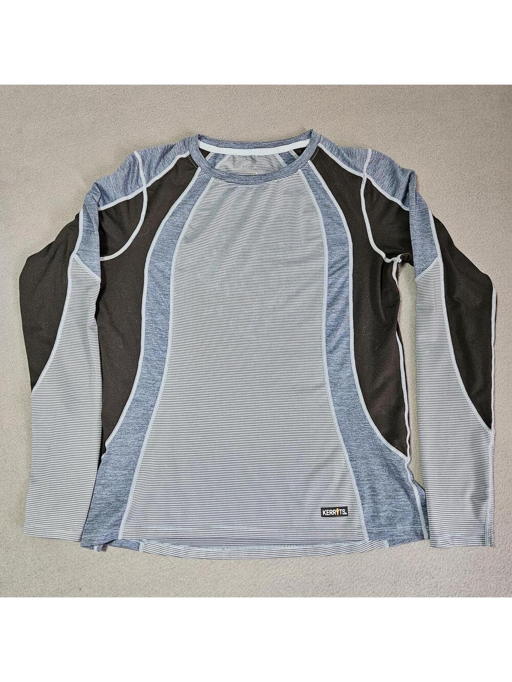 Kerrits Regular M Gray Black Long Sleeve Riding Base Layer Shirt Equestrian Top